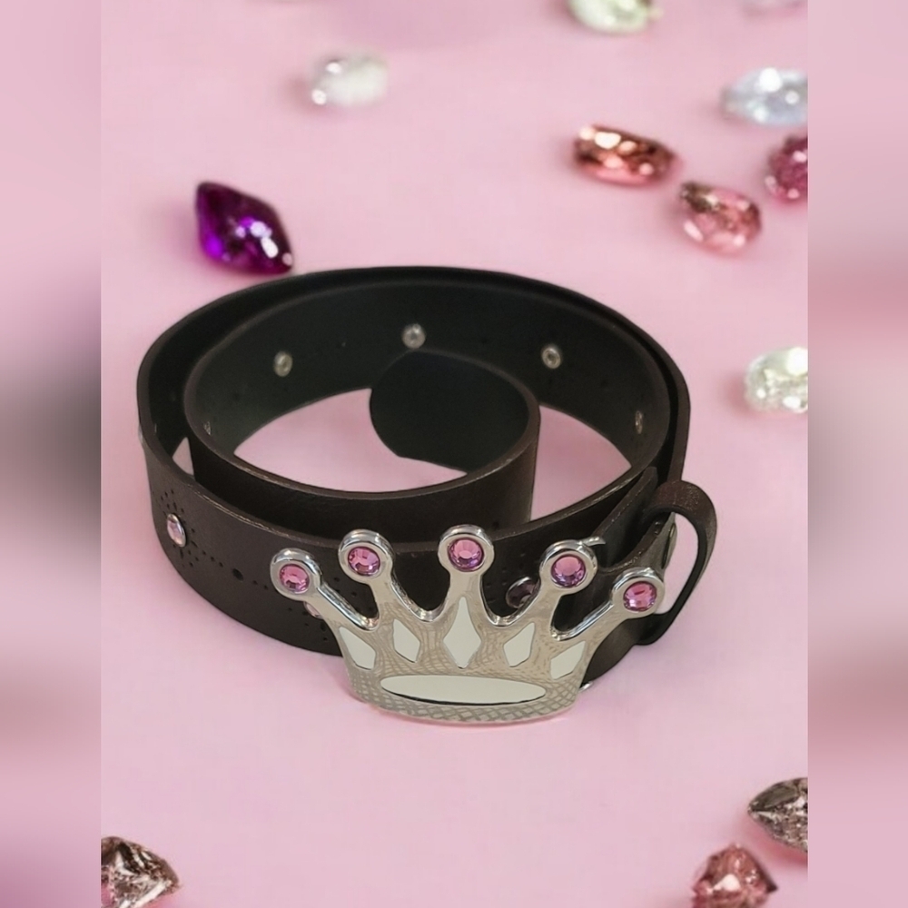 Tilt  adjustable Belt with Crown pink jeweled buckle